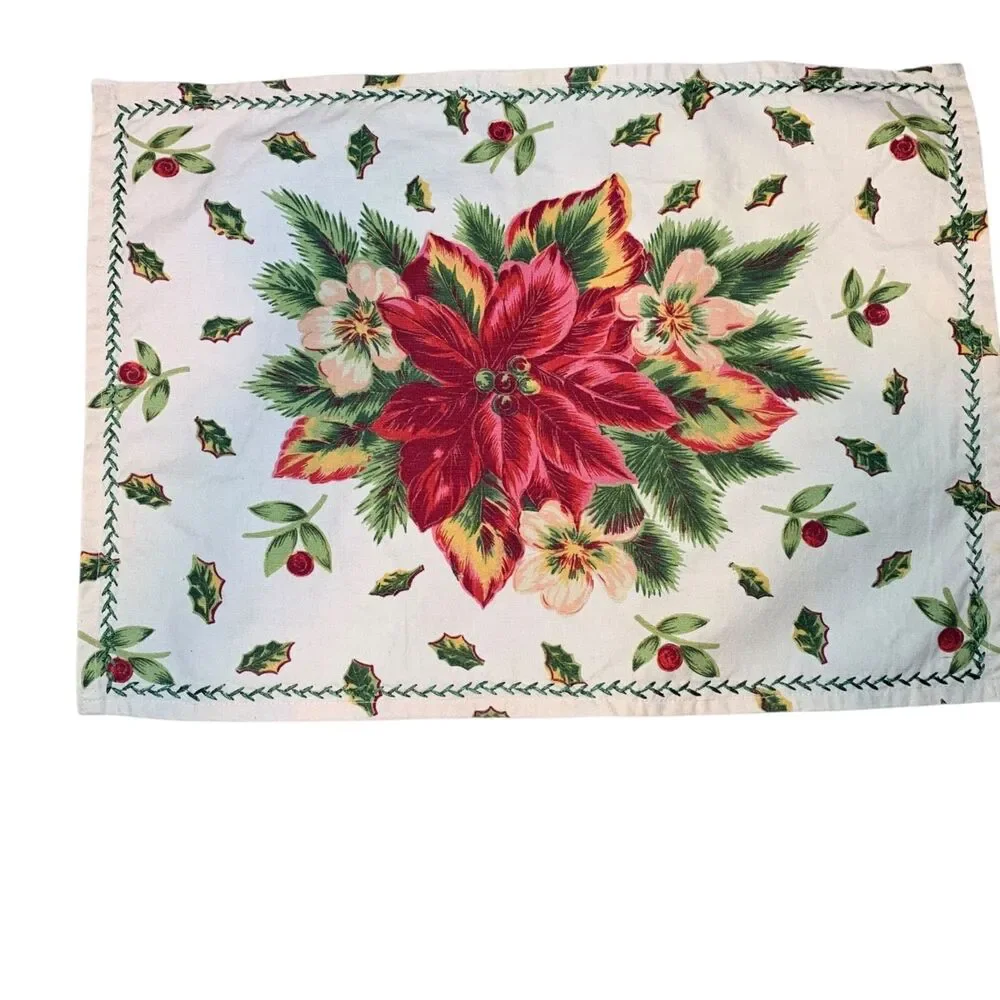 Vintage Set of 4 April Cornell Pointsettia Christmas Holiday Placemats Cottage